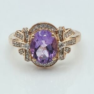 NWT Spectacular Rose De France Amethyst And White Zircon Ring